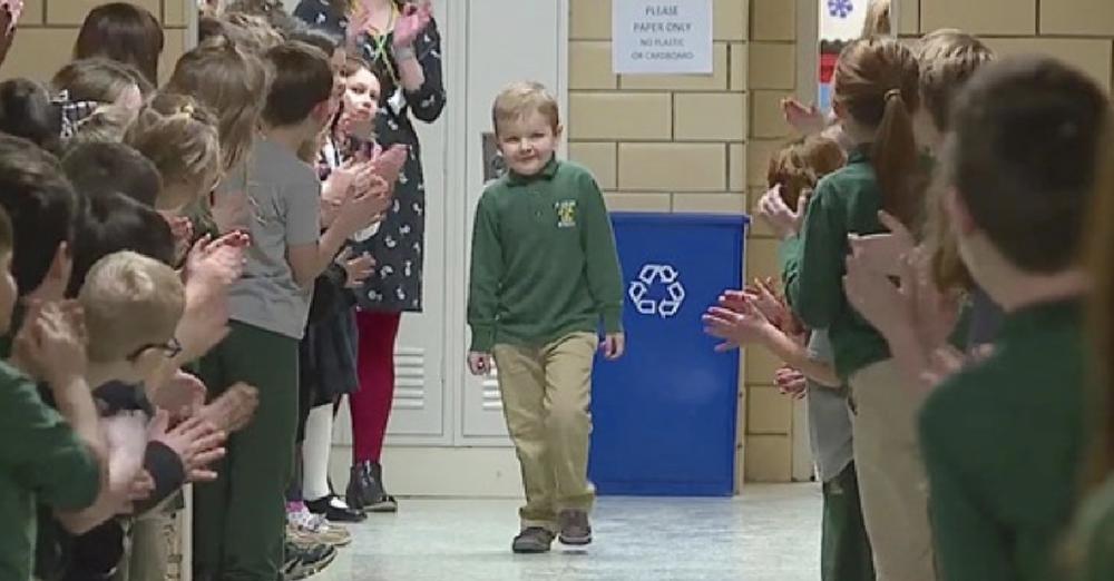 Brave boy fights leukemia for 3 years and wins - returns to school with standing ovation